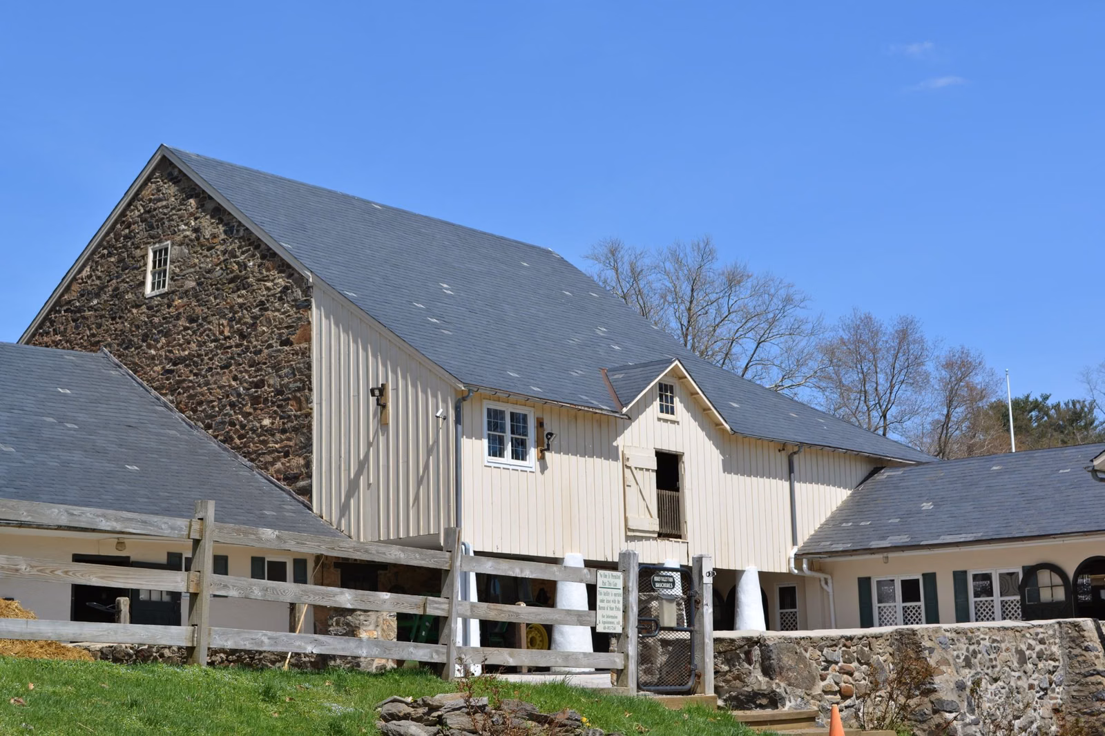 The Green Farm barn, a historic stone and board barn in Ridley Creek State Park